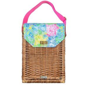 Lilly‎ Pulitzer Wicker Picnic Wine Basket Caddy Cheek To Cheek Print
